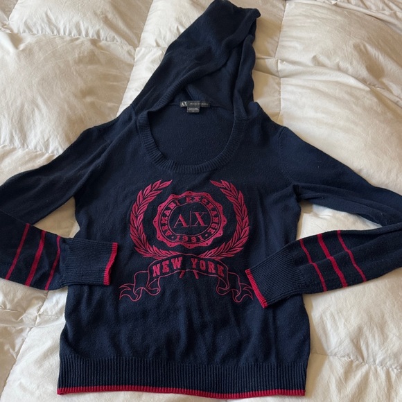 Armani Exchange Dark Blue Sweater with Pink Details - Picture 1 of 3